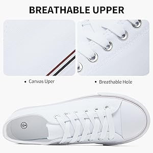 SERNIAL Womens White Platform Sneakers Low Top Platform Shoes Black Canvas Shoes for Women | Amazon (US)