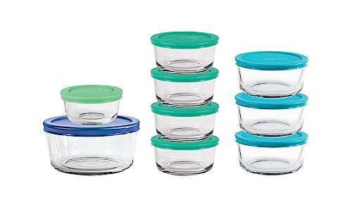 Anchor Hocking 18 Piece Glass Storage Containers with Lids (9 Glass Food Storage Containers & 9 Mixed Blue SnugFit Lids) | Amazon (US)
