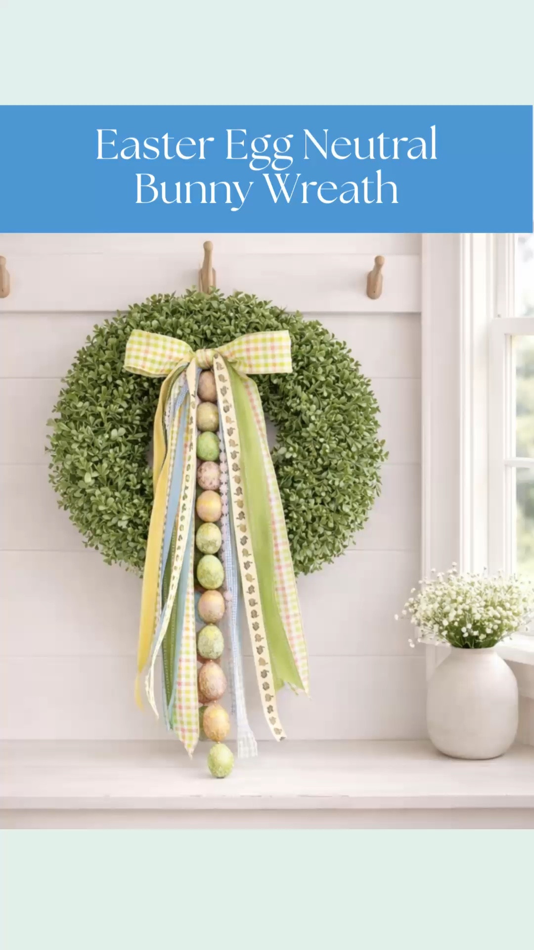 Part 4 of my 2026 Easter Collection! Neutral spring ribbons paired with a pastel egg garland create a charming, classic look for your front door. The bow can be styled with or without a boxwood wreath, making it perfect as a wreath or a simple door hanger.

#LTKSeasonal #LTKSpringSale #LTKHome