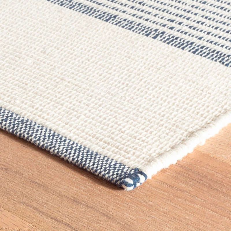 La Mirada Striped Handmade Cotton Area Rug in Ivory/Navy | Wayfair North America