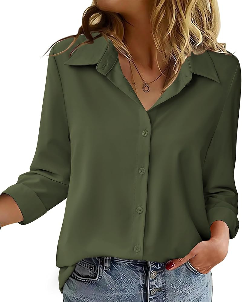 Zeagoo Blouse for Women Dressy Long Sleeve Button Down Shirts Business Casual Outfit Lightweight ... | Amazon (US)