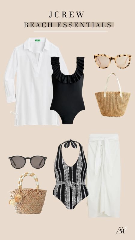 jcrew beach essentials 
 beach coverup
beach swimsuit 
beach bag
sunglasses 

#LTKstyletip #LTKtravel #LTKFind