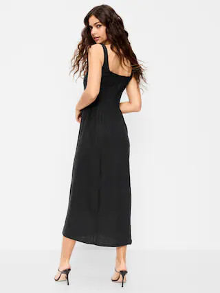Fit & Flare Seamed Linen-Blend Midi Dress | Old Navy (CA)