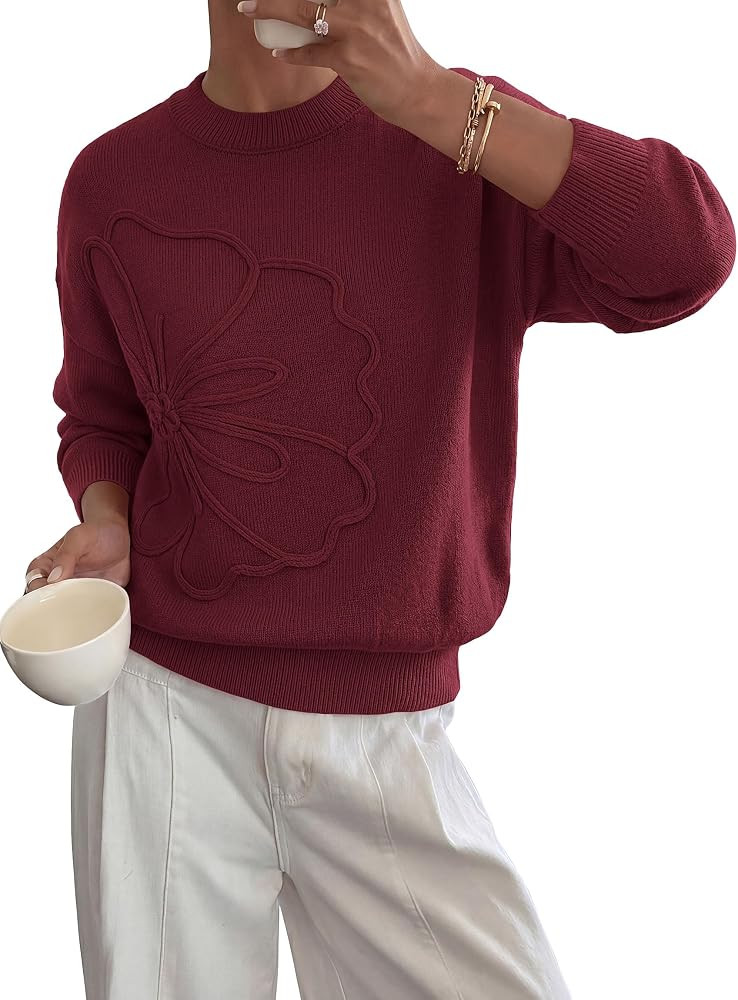 PRETTYGARDEN Womens Sweaters Floral Long Sleeve Knit Tops | Amazon (US)