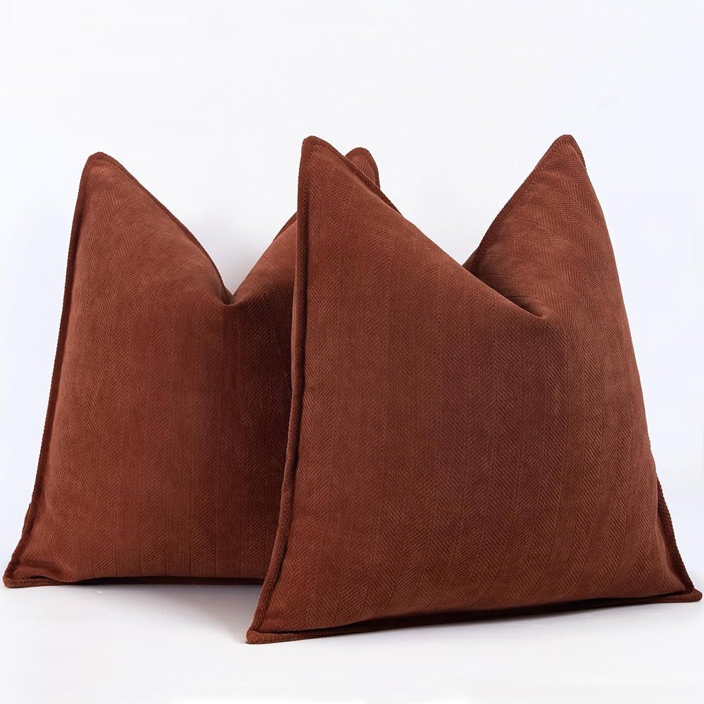 ZWJD Rust Pillow Covers 18x18 Set of 2 Chenille Pillow Covers with Elegant Design Soft and Luxuri... | Amazon (US)