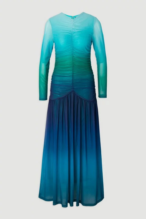 Long Sleeve Ombre Mesh Maxi Dress | Karen Millen US