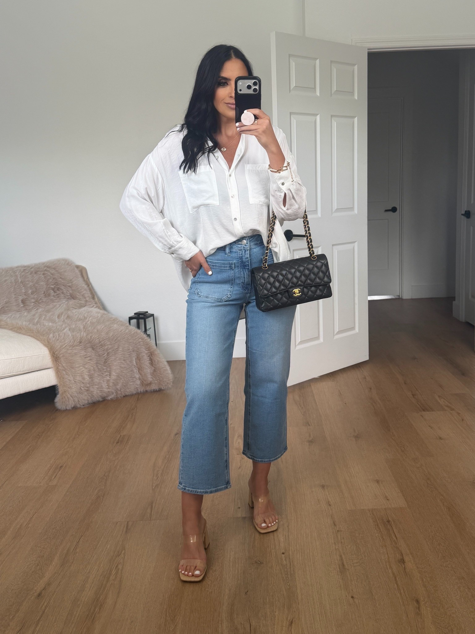 Quince Bella Stretch Patch Pocket Wide Leg Jeans wearing size 27 only $50. 
