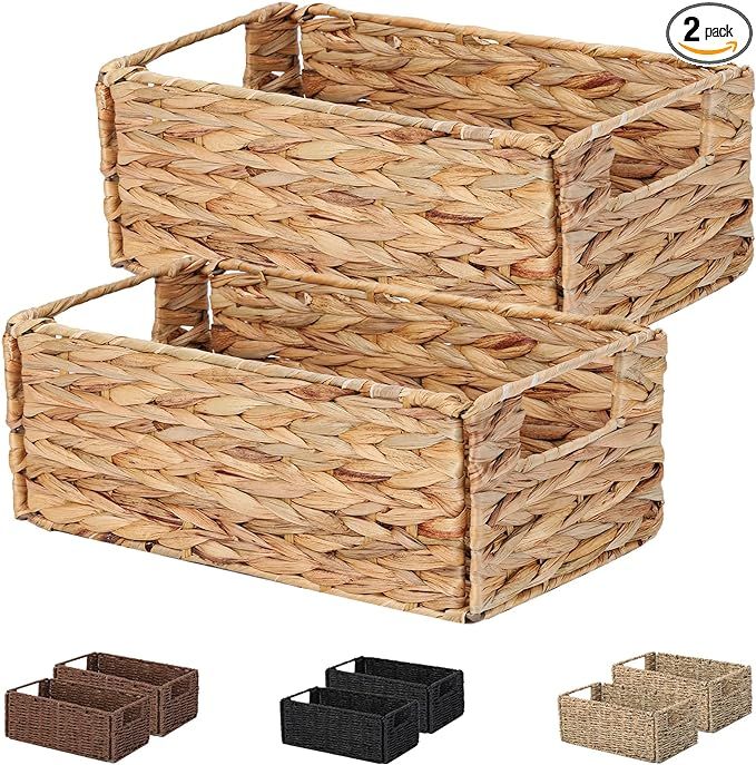 Vagusicc Wicker Storage Basket, Hand-Woven Water Hyacinth Storage Baskets Bins for Shelves, Toile... | Amazon (US)