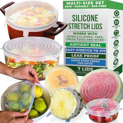 Reusable Silicone Stretch Lids for Food Storage in Fridge - Elastic Heat-Resistant Bowl Covers, C... | Amazon (US)