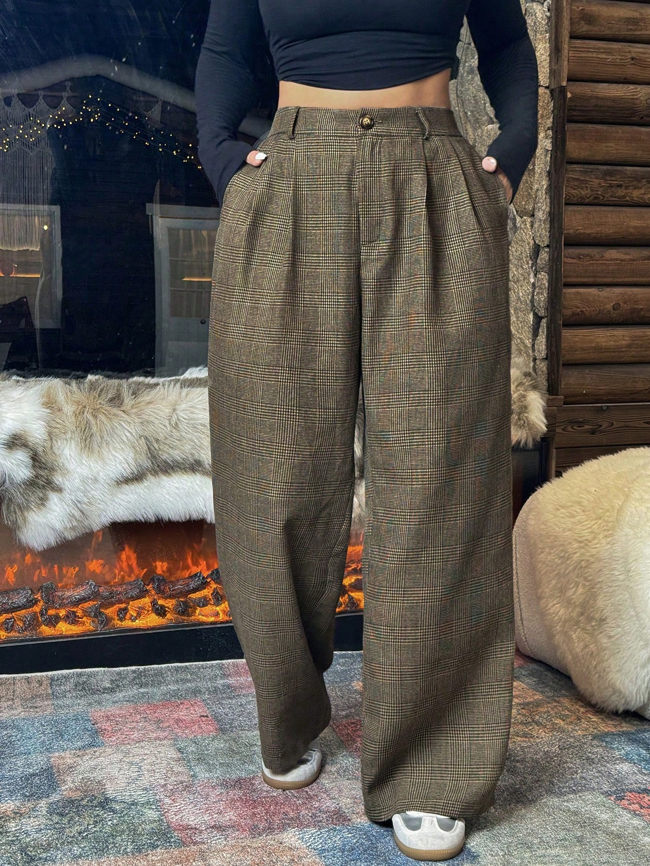 SHEIN EZwear Plus Size Casual Vintage Pleated Plaid Suit Pants, Autumn And Winter | SHEIN USA | SHEIN