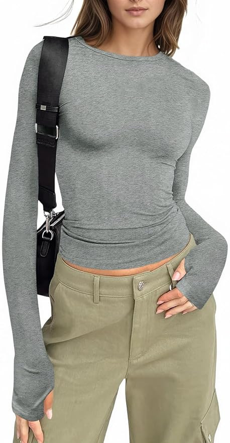 Fisoew Womens Long Sleeve T Shirts Crew Neck Basic Fall Fitted Tops Running Yoga Athletic Shirts ... | Amazon (US)