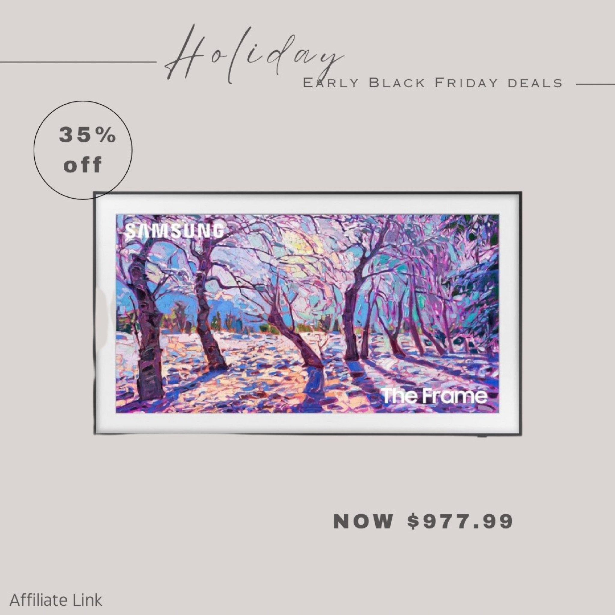 Black Friday Sales!

Framed TV, TV, electronics, Samsung TV, Amazon , Amazon finds 

#LTKCyberWeek