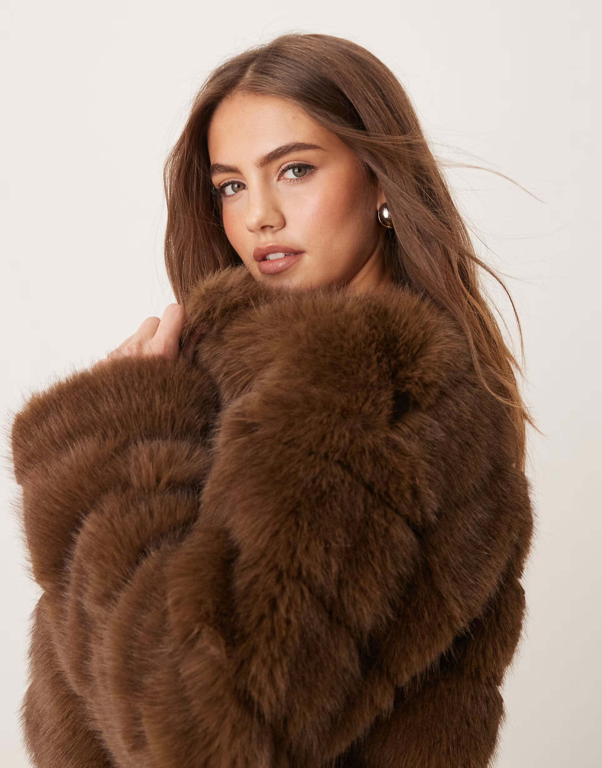 Gina Tricot faux fur jacket in brown | ASOS (Global)