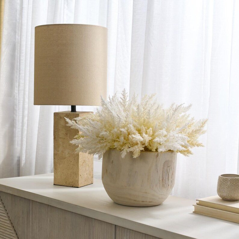 Faux Bleached Ivory Cream Pampas Grass in Large Natural Wood Bowl Everyday Centerpiece Arrangemen... | Etsy (US)