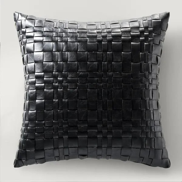 Woven Pillow 20" | Black | Pillows | Z Gallerie | 20" X 20" | Faux Leather | Z Gallerie