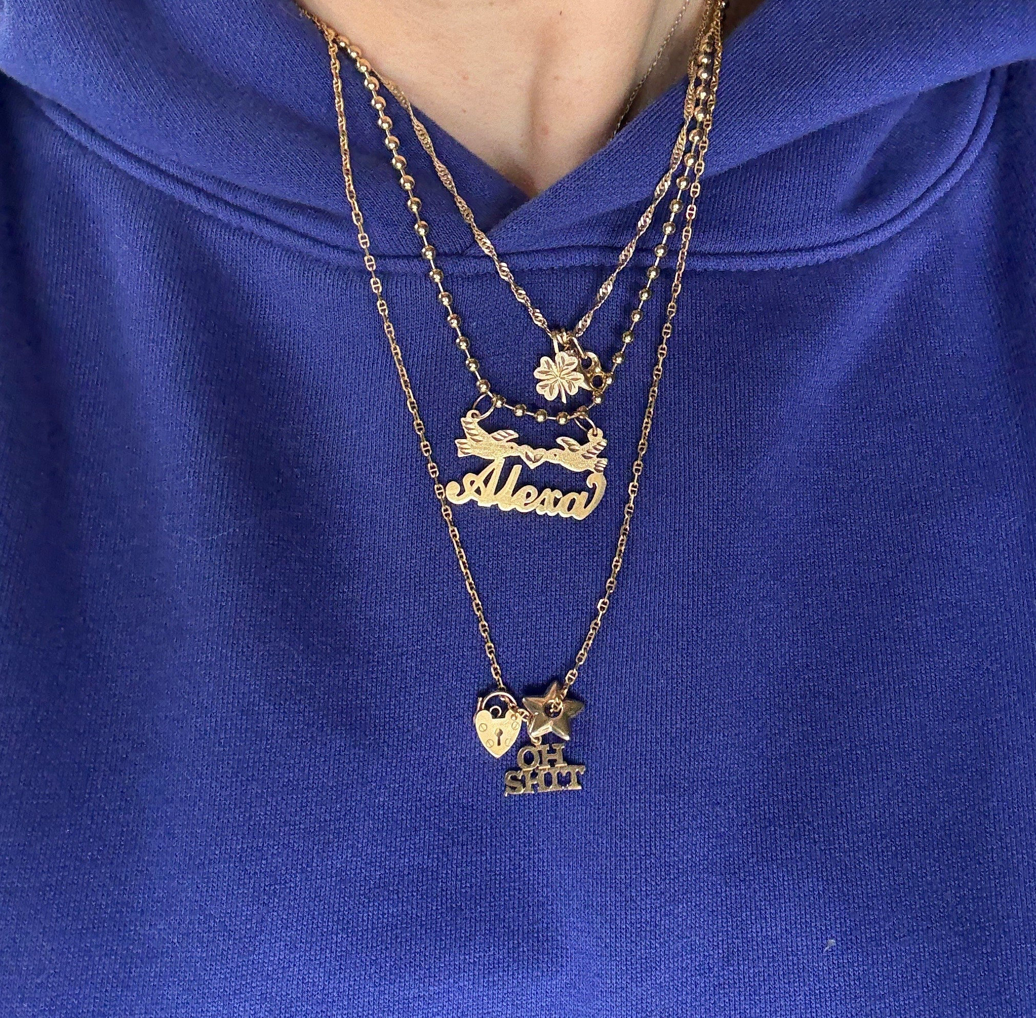 Necklace stack 

14k gold nameplate and “oh shit” charm are from Yeah it’s Jewelry

#affordablejewelry
#finejewelry
#14kgoldnecklace
#jewelryinspo #necklaces #necklaceinspo
#necklacestack #jewelrystack #etsyjewelry #amazonjewelry
#LTKFindsUnder50
#LTKFindsUnder100
#LTKGiftGuide