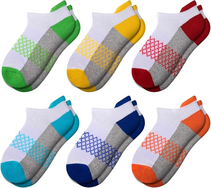 Comfoex Boys Socks 6 Pairs Ankle Athletic Sock Half Cushioned Low Cut Socks For Little Big Kids | Amazon (US)