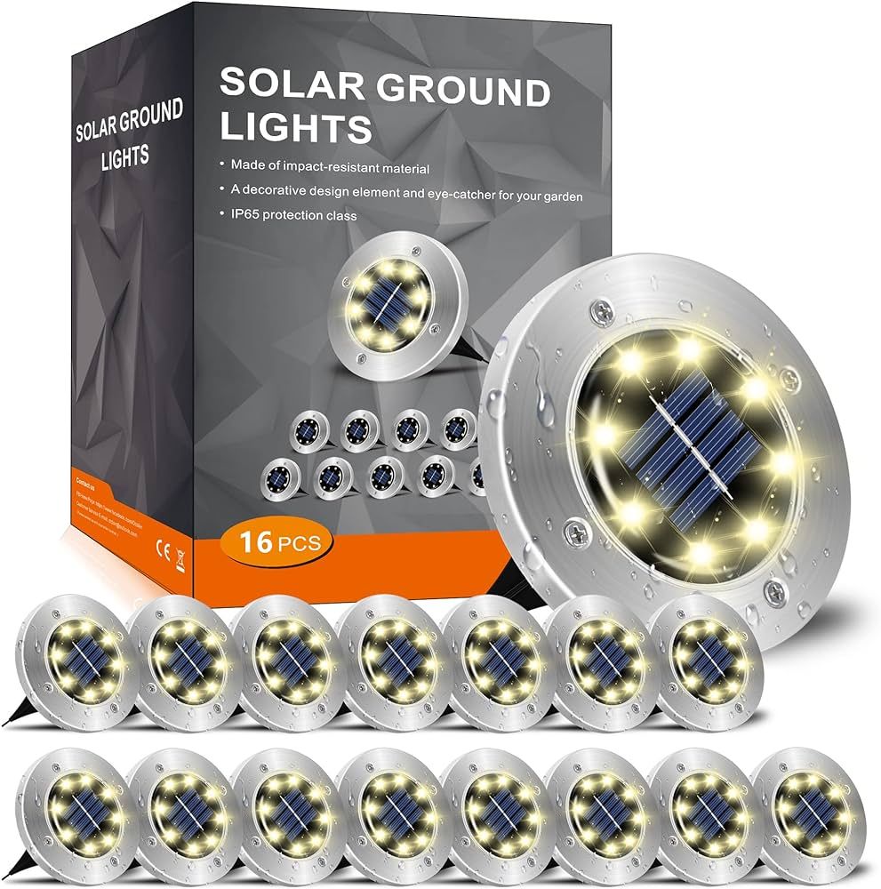 INCX Solar Ground Lights, 16 Packs 8 LED Garden Lights Solar Powered,Disk Lights Waterproof In-Gr... | Amazon (US)