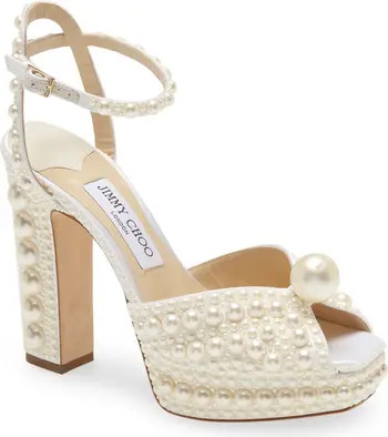 Jimmy Choo Sacaria Imitation Pearl Embellished Ankle Strap Sandal | Nordstrom | Nordstrom