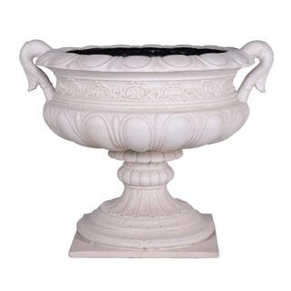 19.25 in. H Light Aged White Cast Stone Fiberglass Urn with Handles | The Home Depot