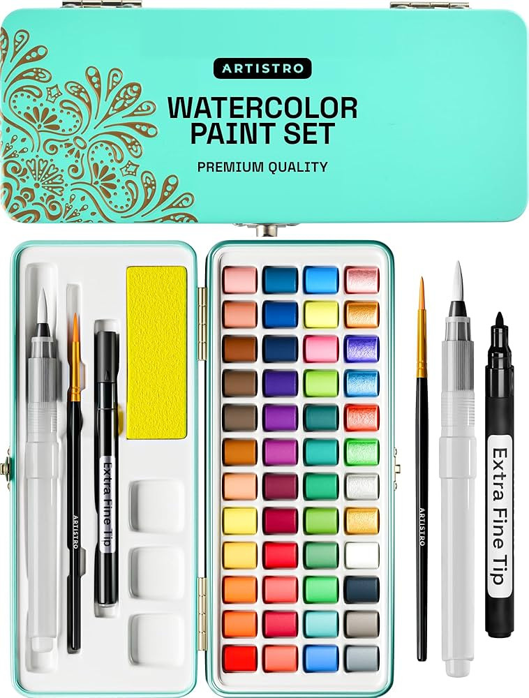 ARTISTRO Watercolor Paint Set, Vivid Colors in Portable Box, Palette set, Including Metallic and ... | Amazon (US)