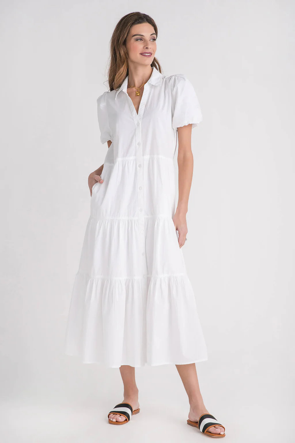 Elan Puff Sleeve Maxi Shirt Dress | Social Threads