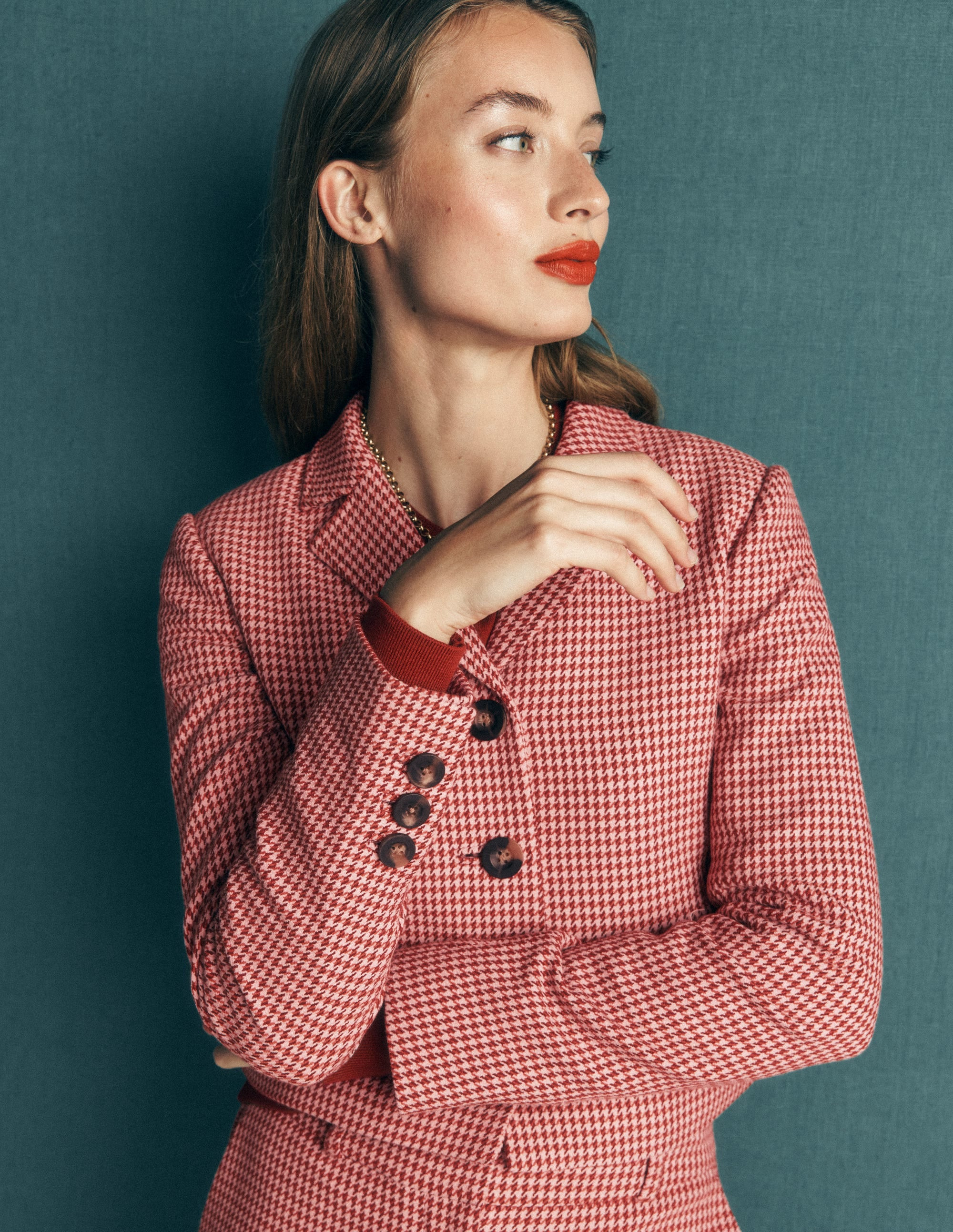 Dartmouth Cotton Blazer-Pink and Brown Puppytooth | Boden (US)