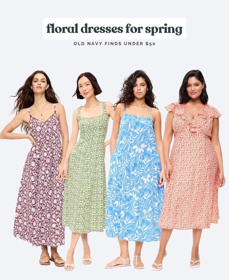 Cute floral dresses that are perfect for spring! These Old Navy finds are all under $50 and can easily be styled with cute sandals for a cute day look. #spring #floraldress #styletips

#LTKSeasonal #LTKSaleAlert #LTKPetite
