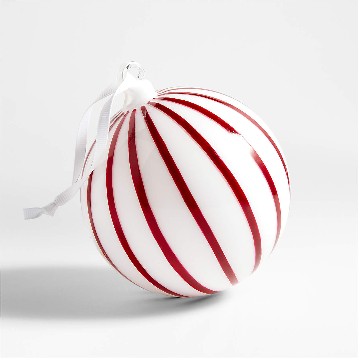 Hand-Blown Hand-Painted Red and White Wide Striped Glass Ball Christmas Tree Ornament + Reviews |... | Crate & Barrel