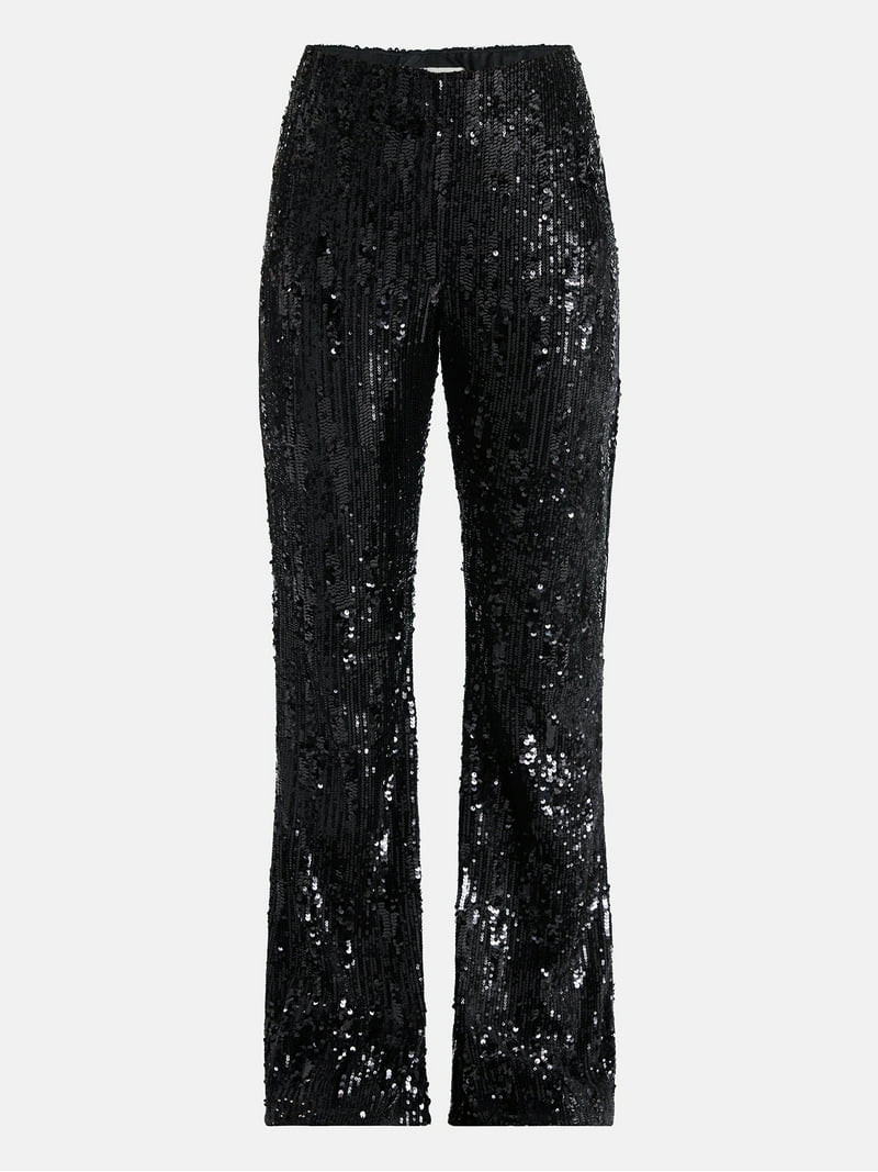 No Boundaries Sequin Flare Pants, Women's and Women's Plus | Walmart (US)