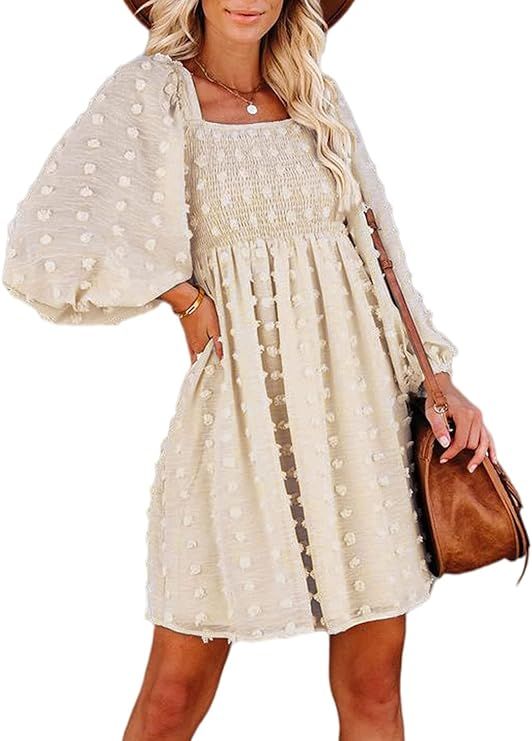 Miessial Women's Summer V Neck Chiffon Ruffle Mini Dress Elegant Tie Waist Short Sundress | Amazon (US)