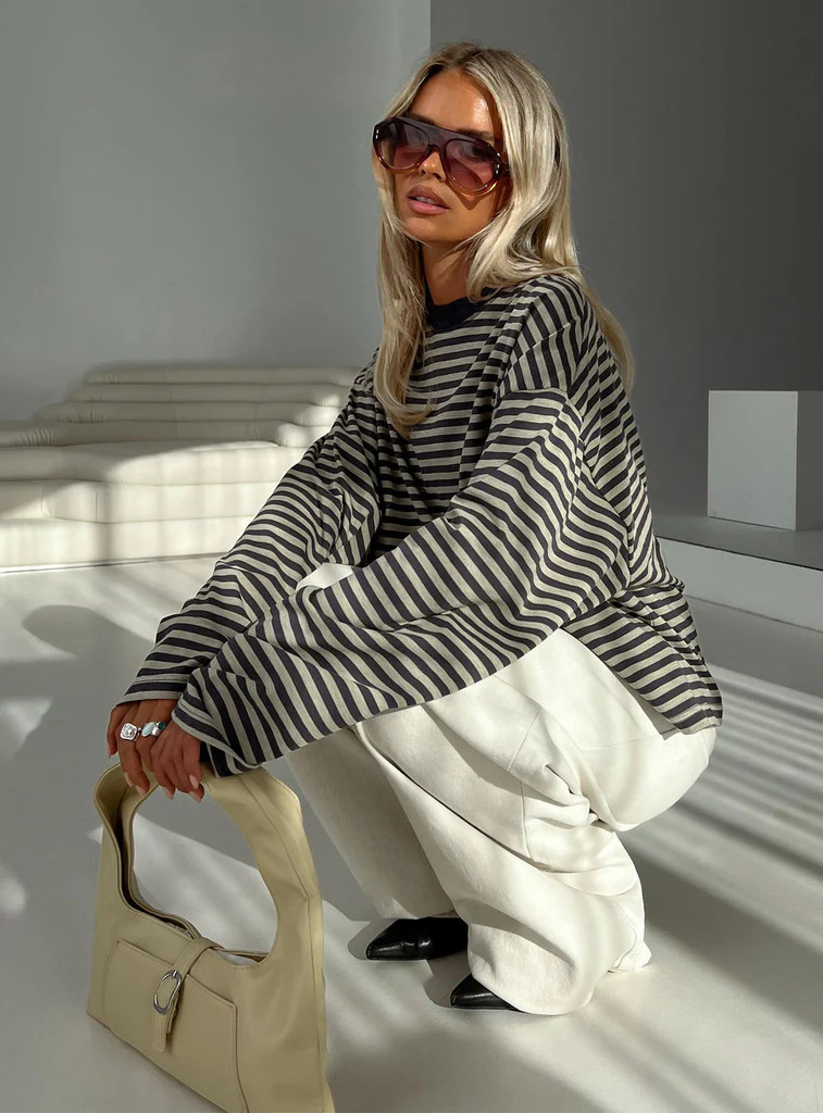 Bloom Long Sleeve Top Beige Stripe | Princess Polly AU