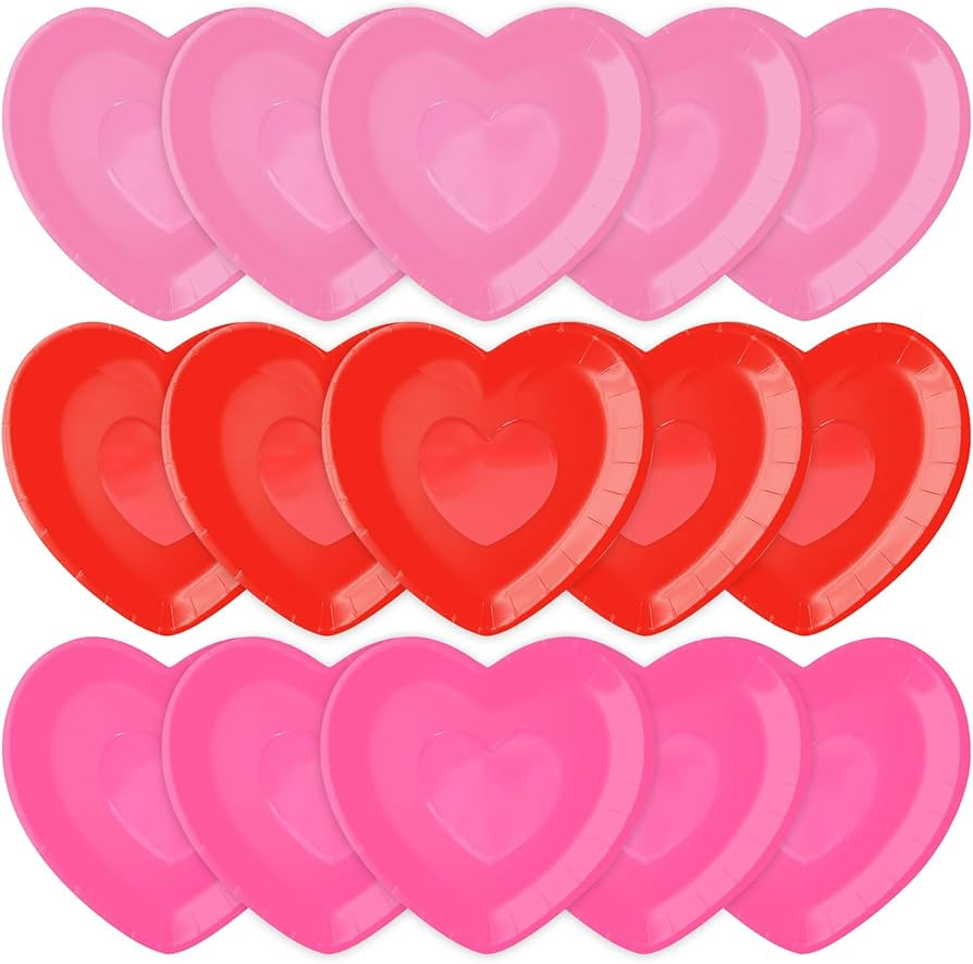 Herytem 24 Pieces Valentine’s Day Heart-Shaped Paper Plates – 7 Inch Love Heart Disposable De... | Amazon (US)