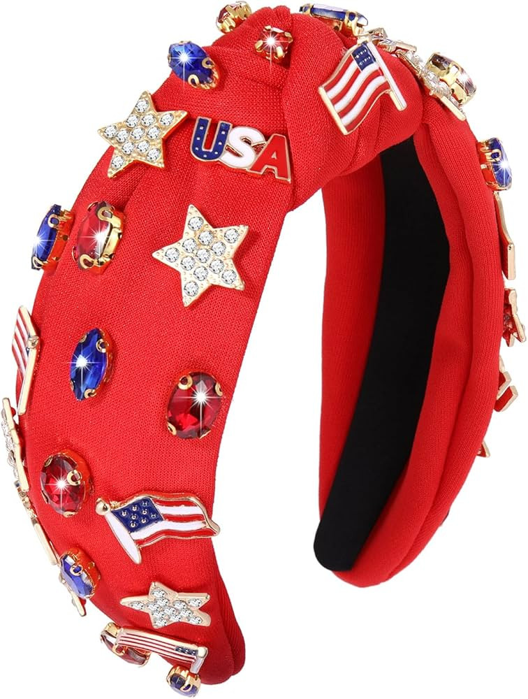 4 th of July Headband for Women American Flag Knottted Hairband Star USA Charm Fourth of July Pat... | Amazon (US)