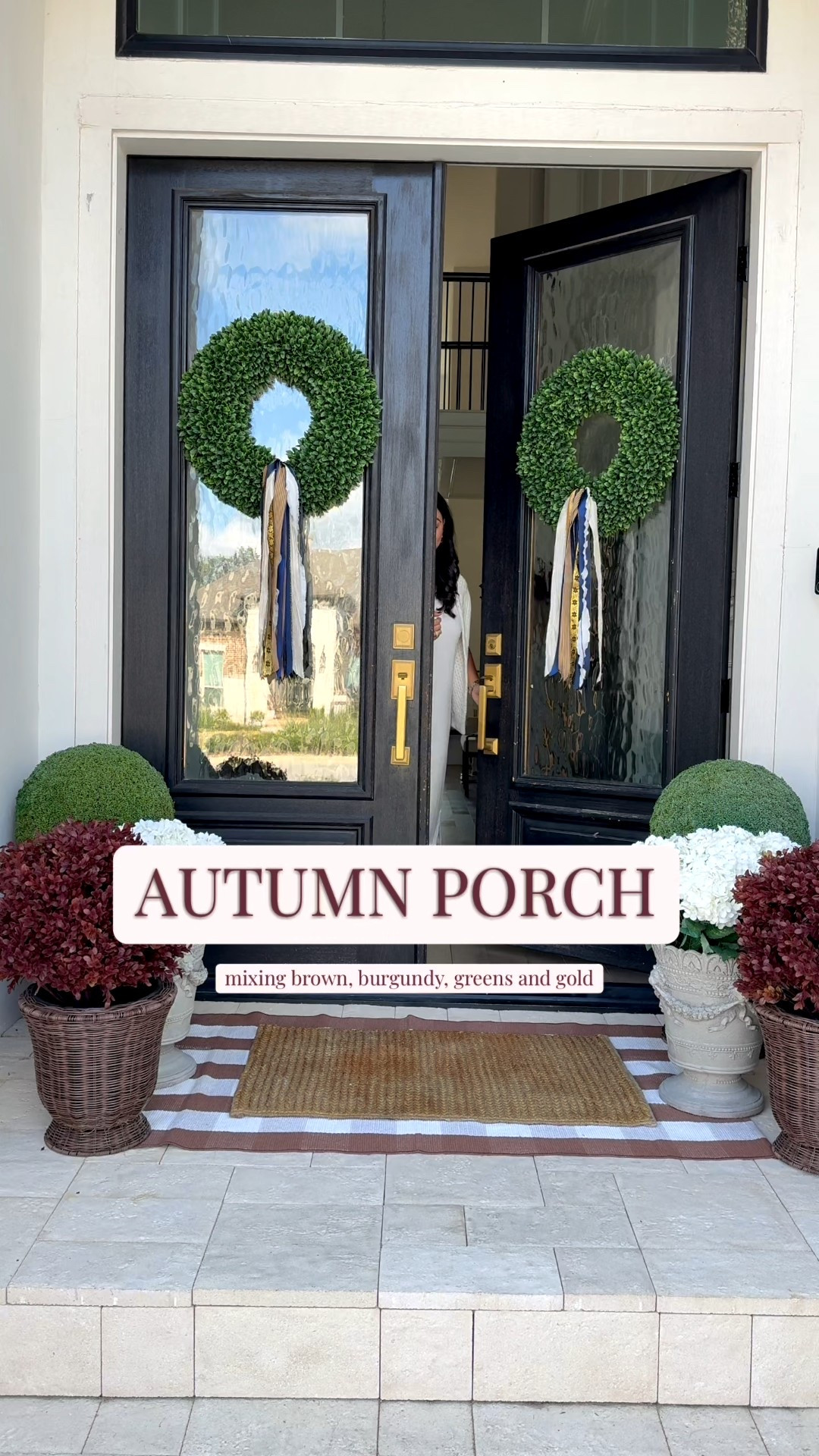 Autumn porch 2025!! Obsessed with these burgundy boxwoods! 

#LTKSeasonal #LTKStyleTip #LTKHome