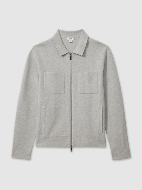 Knitted Zip-Through Jacket in Soft Grey Melange | Reiss UK