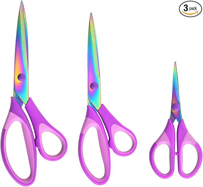 Craft Scissors Set of 3 Pack, All Purpose Sharp Titanium Blades Shears Rubber Soft Grip Handle, M... | Amazon (US)