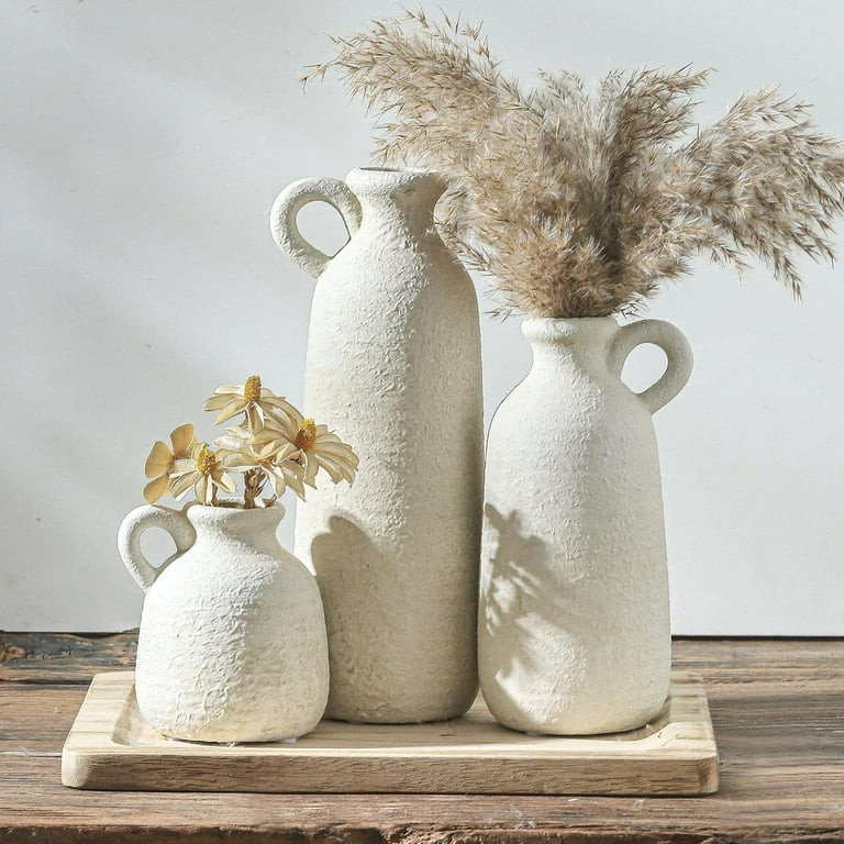 Ceramic Vase Set of 3 with Handle, Neutral Rustic Vases Home Decor Farmhouse Decorative Vase Whit... | Walmart (US)