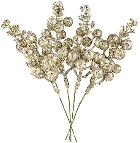 DearHouse 14 Pack Christmas Glitter Berries Stems, 7.7 Inch Champagne Artificial Christmas Picks ... | Amazon (US)