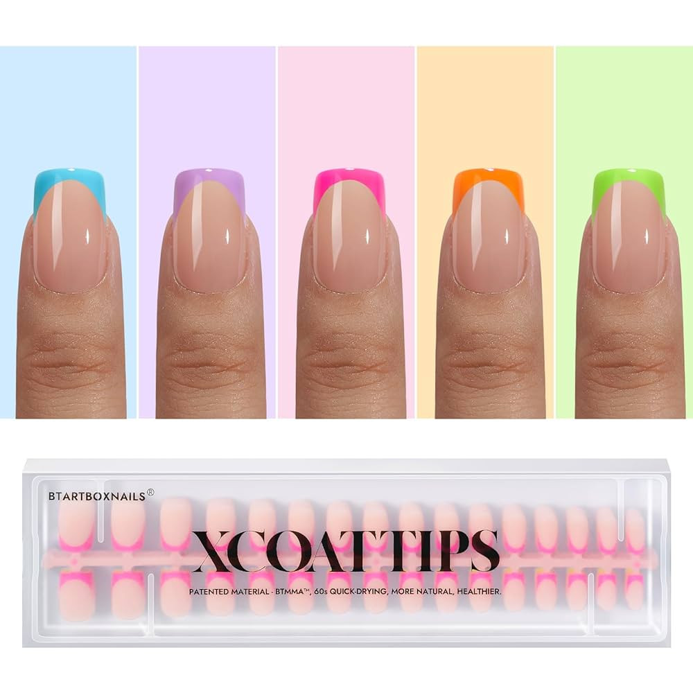 BTArtboxnails Summer Press on Nails - French Tip Nails 160pcs Short Square Nail Tips, Brighter Pa... | Amazon (US)