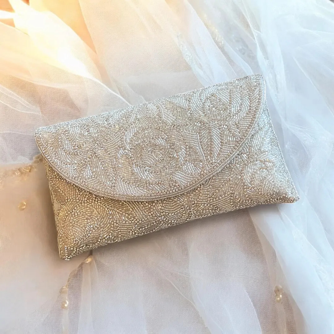 Beaded Clutch Ivory White /gold / Silver/ Bronze Evening Purse Envelope Clutch Gift for Her Bride... | Etsy (US)