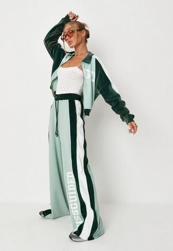 Green Missguided Colorblock Velour Wide Leg Pants | Missguided (US & CA)
