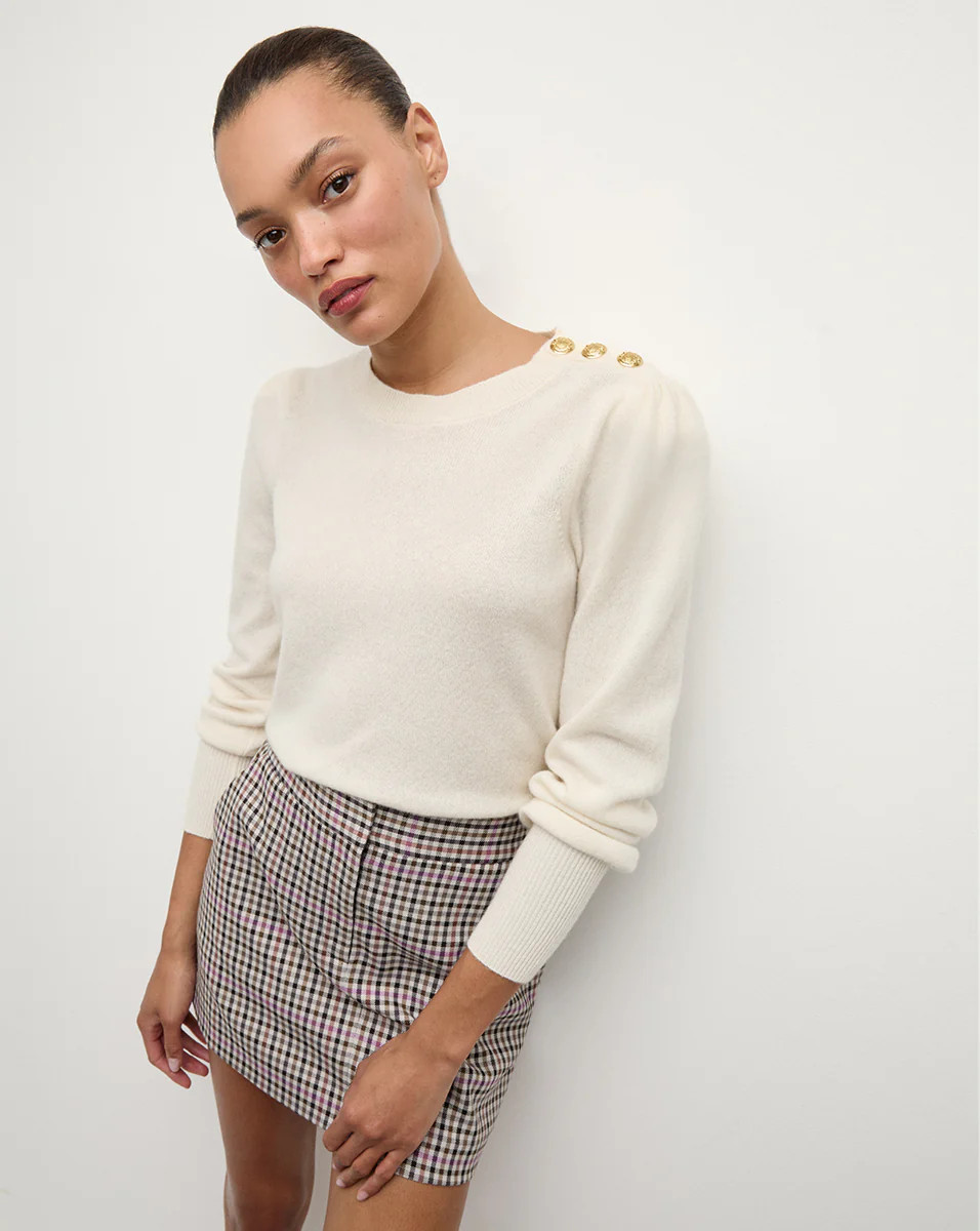 Nelia Cashmere Pullover | Button Accent | Veronica Beard