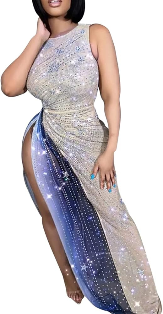 Women Sleeveless Off Shoulder Split Evening Cocktail Long Dress | Amazon (US)