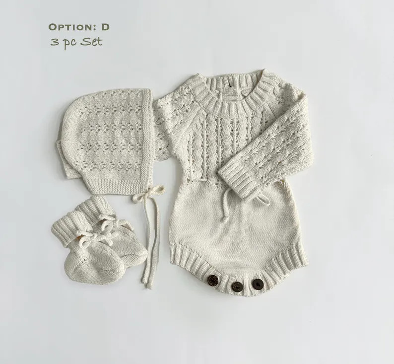Baby Girl Knit Lace Romper Set Options Milk WHITE Zoya - Etsy | Etsy (US)