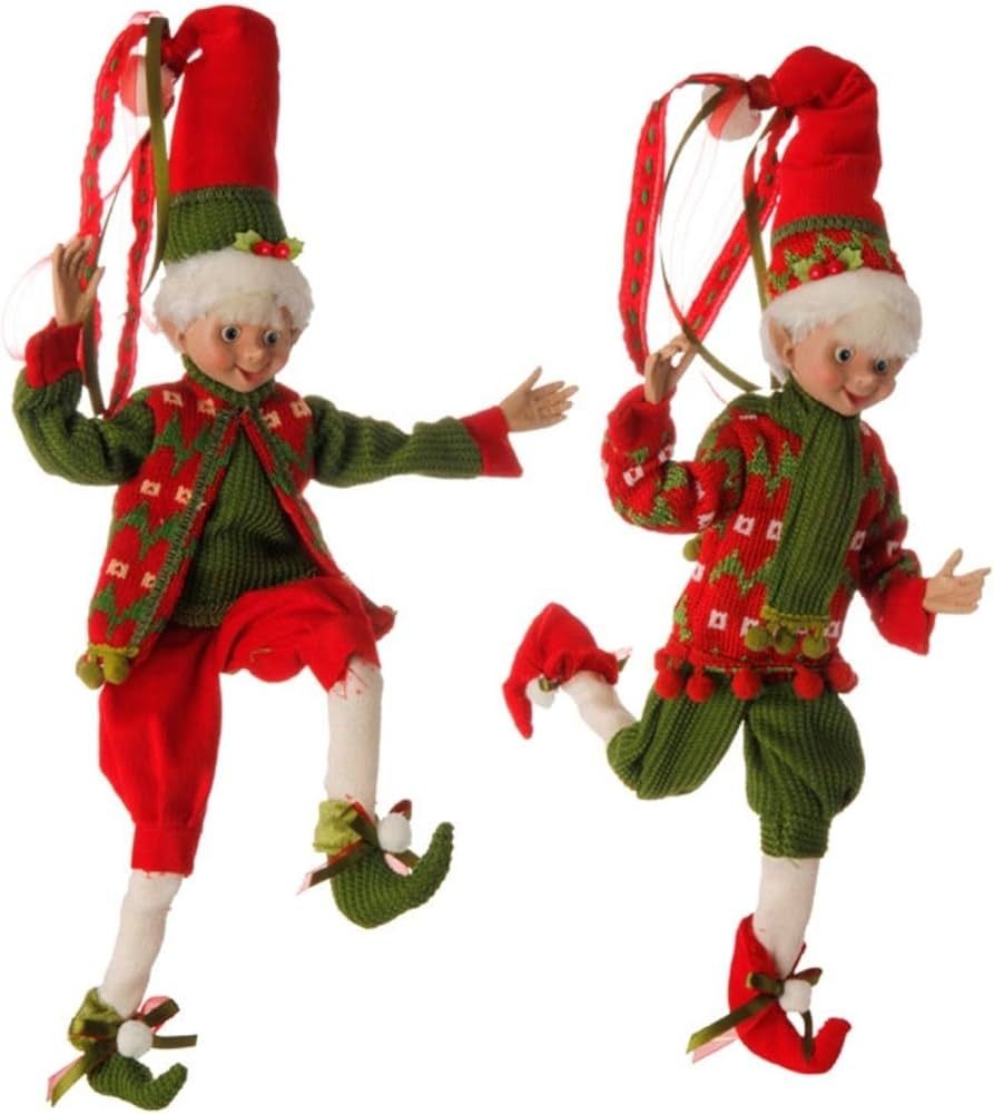 RAZ Imports 16" Red and Green Holly Posable Elf Set | Amazon (US)