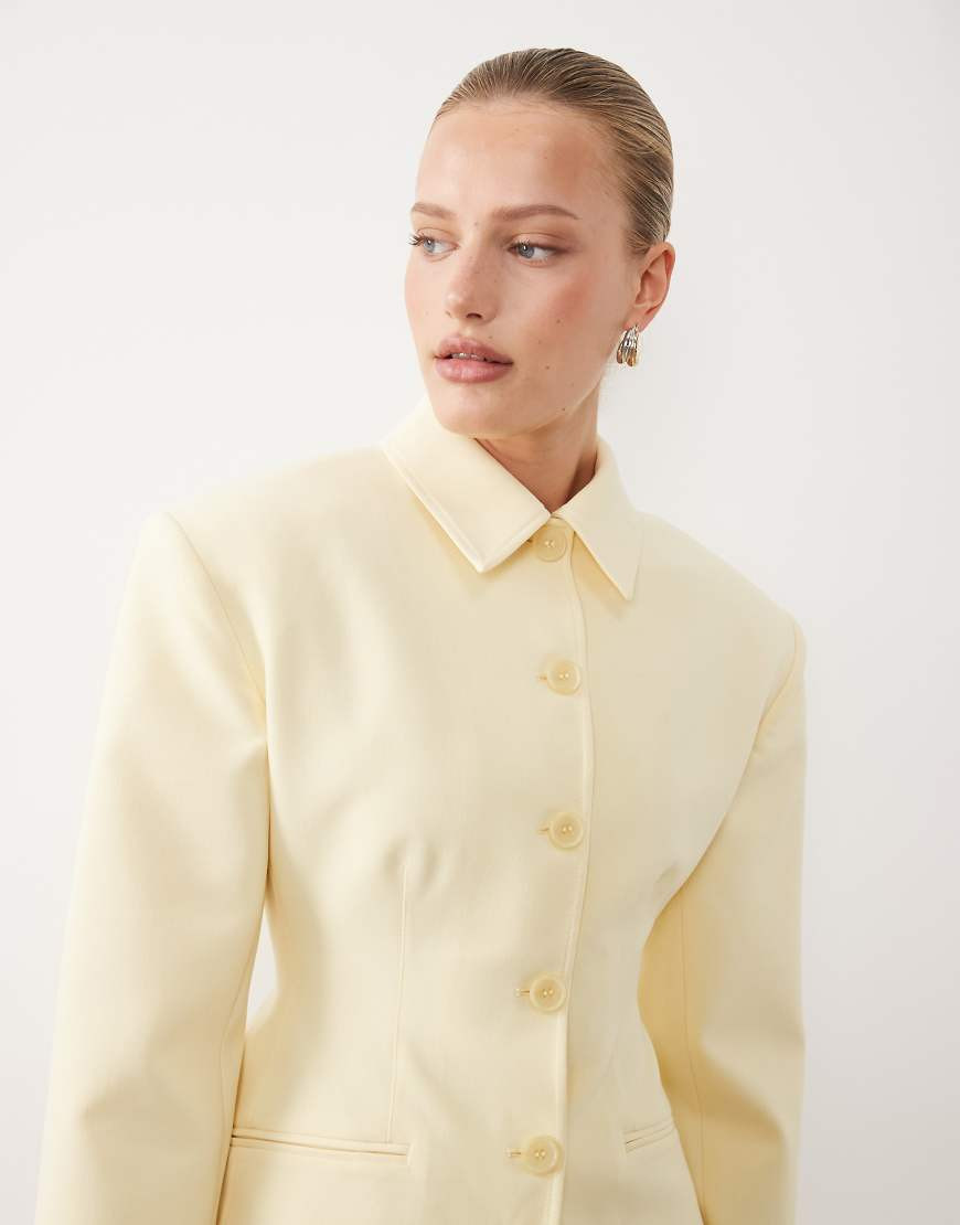 ASOS DESIGN button through cinch blazer in buttermlik-Yellow | ASOS (Global)