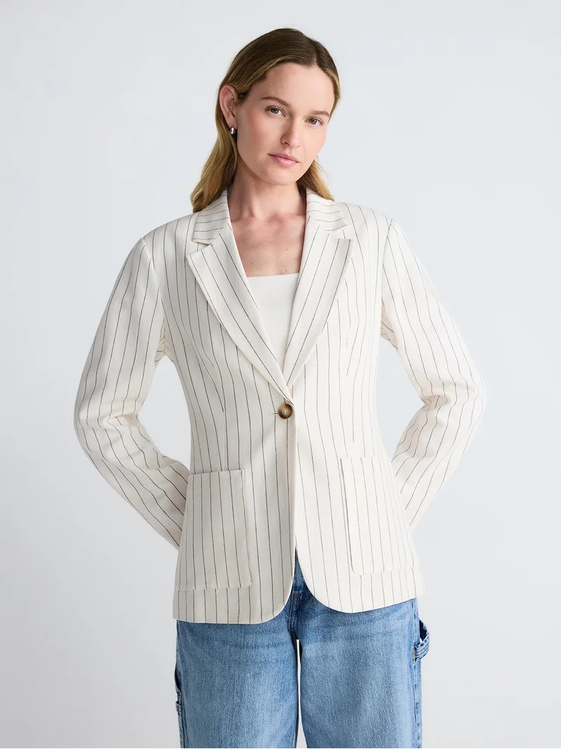 Scoop Women’s and Women's Plus Linen Blend Blazer, Sizes XS-4X | Walmart (US)