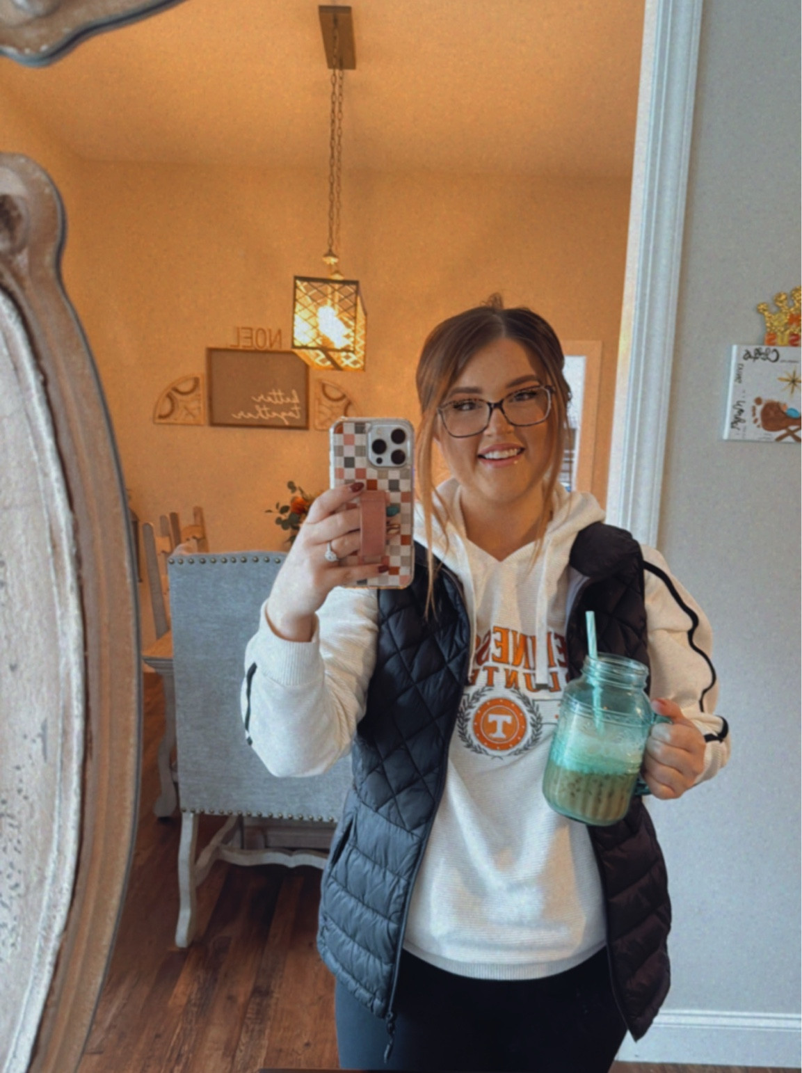 Turquoise Jar cup, black puffy vest,phone case, all linked here 🫶🏼 