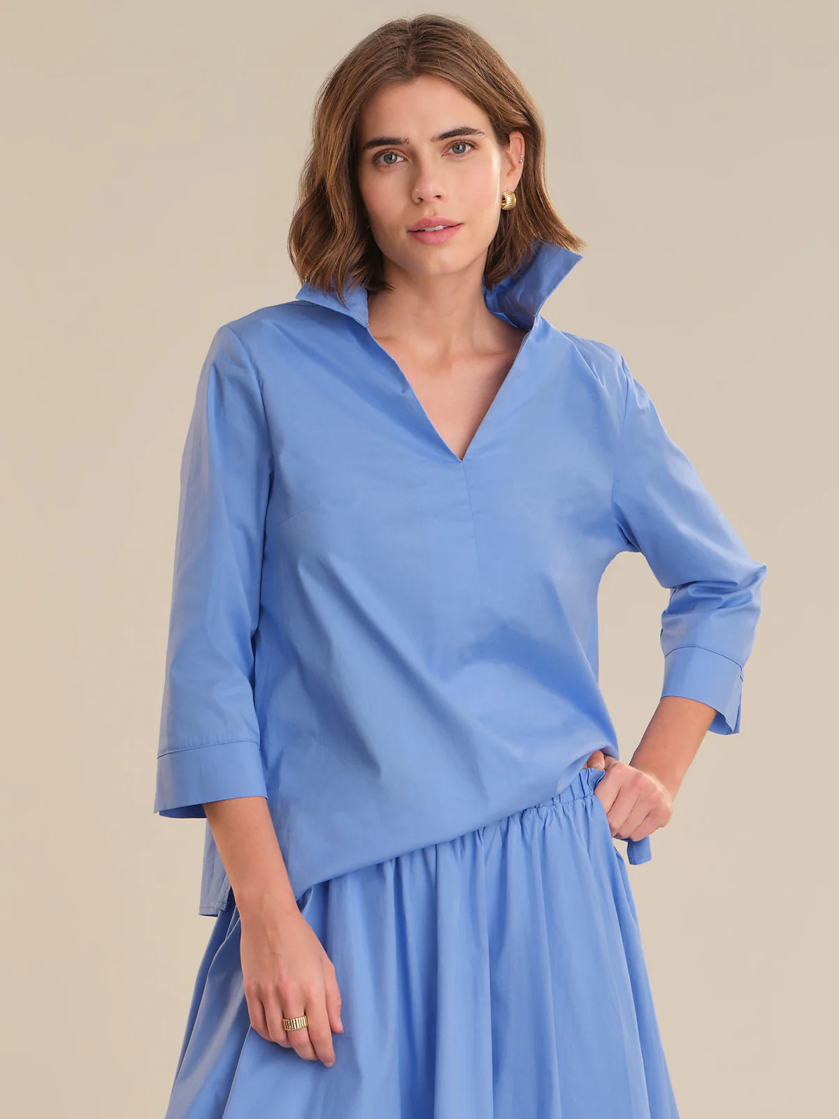 V-Neck Collared Blouse – Placid Blue | 89th & Madison | 89th + Madison